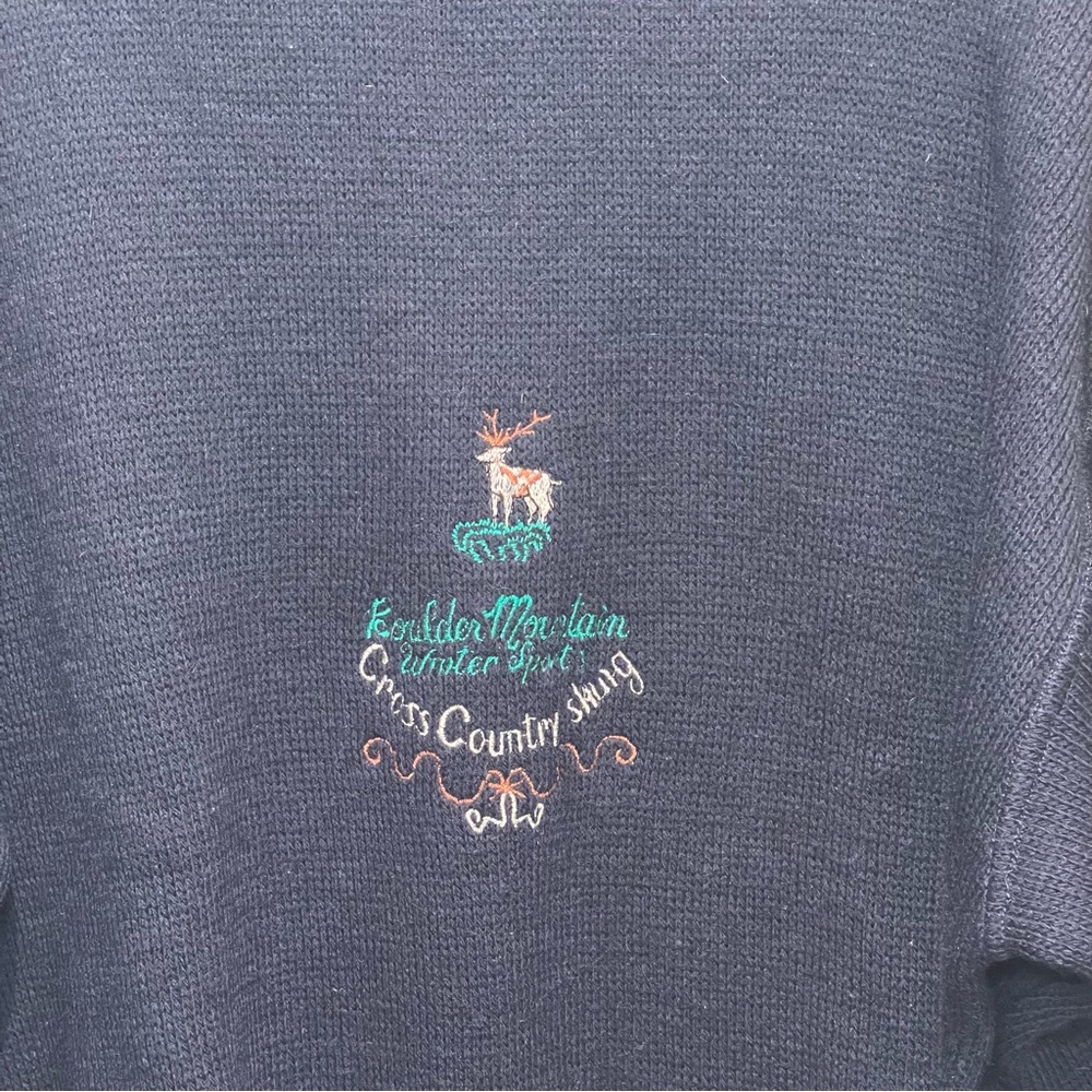 OshKosh B’Gosh Mock Neck Sweater Navy Embroidered Graphic Women Size Large - Picture 4 of 7